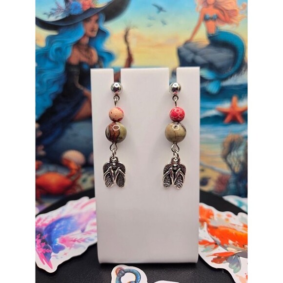 Flipflop Peaceful Ocean Jasper Gemstone Earrings - Picture 3 of 4